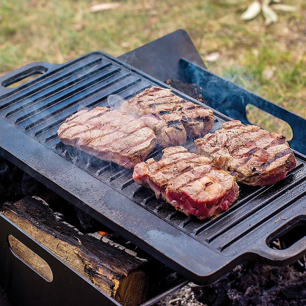 46x22 cm Cast Iron Reversible Griddle Plate BBQ Hob Cooking Grill Pan โ image 2