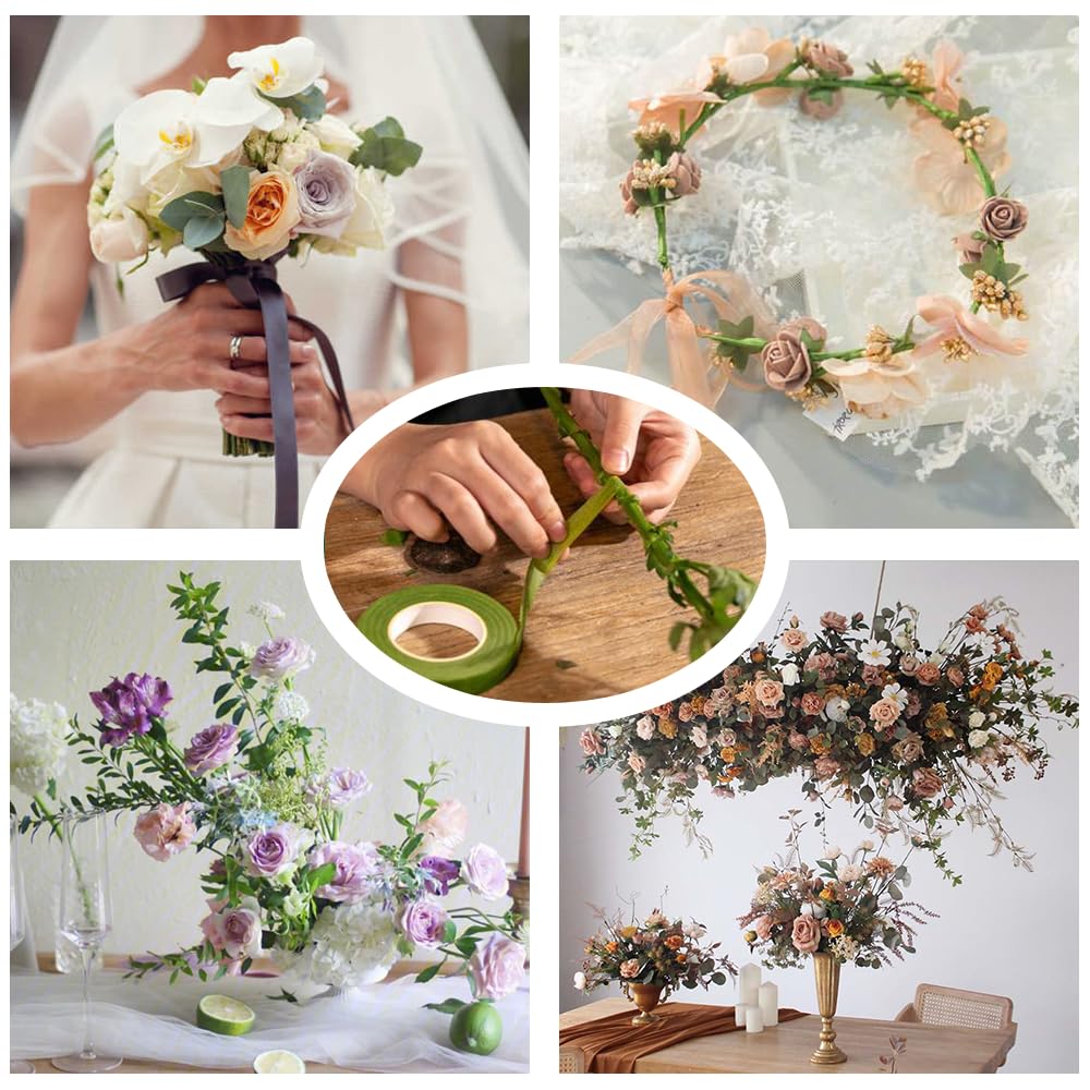 3 rolls of flower tape - 12 mm wide dark green flower tape for wrapping bouquet stems and DIY crafts - 30 metres per roll โ image 6