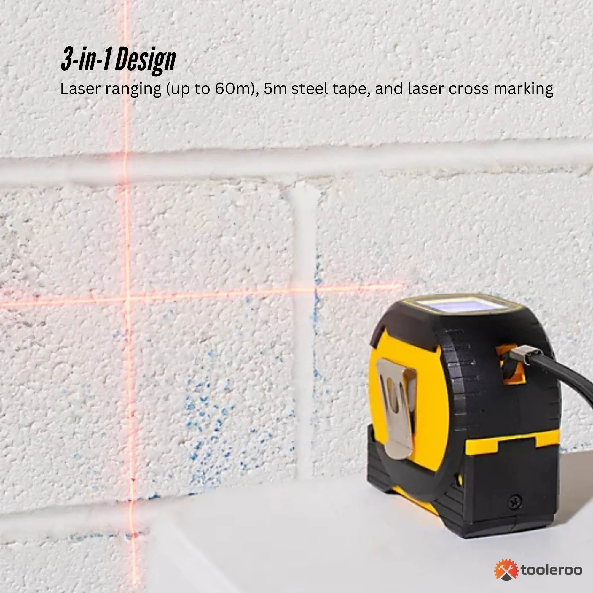Tooleroo 60m Digital Laser Tape Measure + 5m Steel Tape – 3-in-1 Cross Marking — image 4