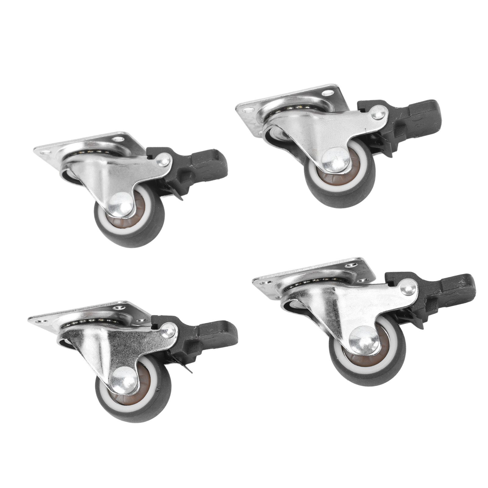 4Pcs Small Caster Wheels 1in Diameter Steel Rubber Rotating Locking Brake Plate Casters with 16 Screws for Furniture — image 6