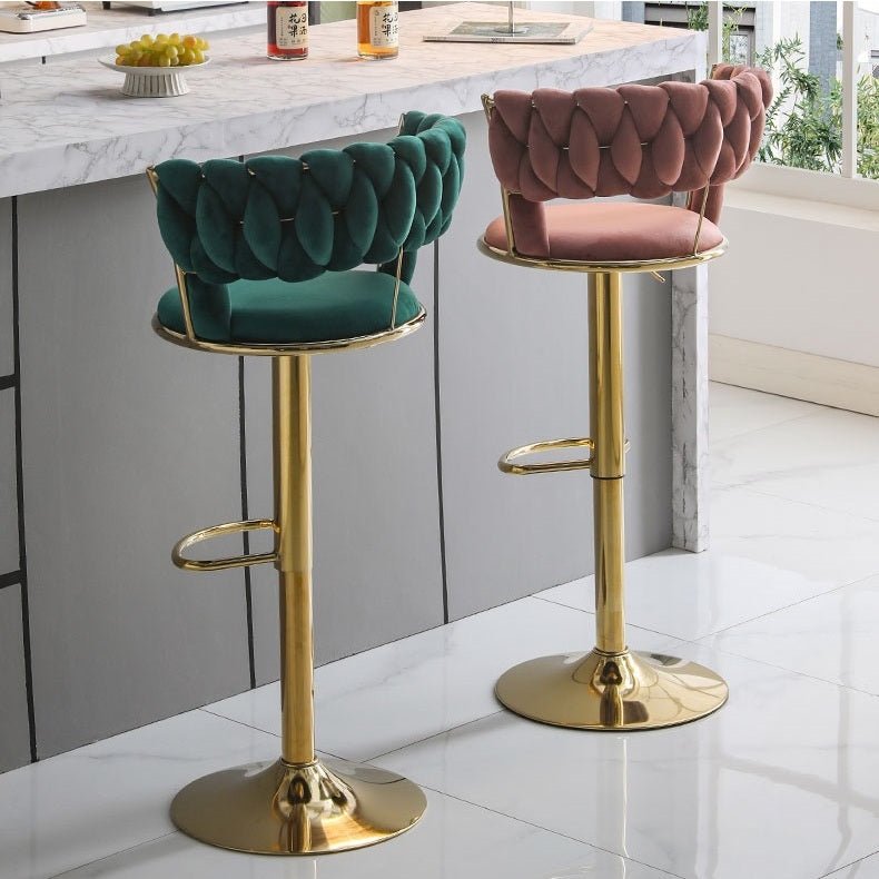 SERENITà Red Bean Brown Velvet Seat Kitchen Breakfast Bar Stools Counter Height Barstools with Back Cushioned Chairs for Home Bar x2 — image 3