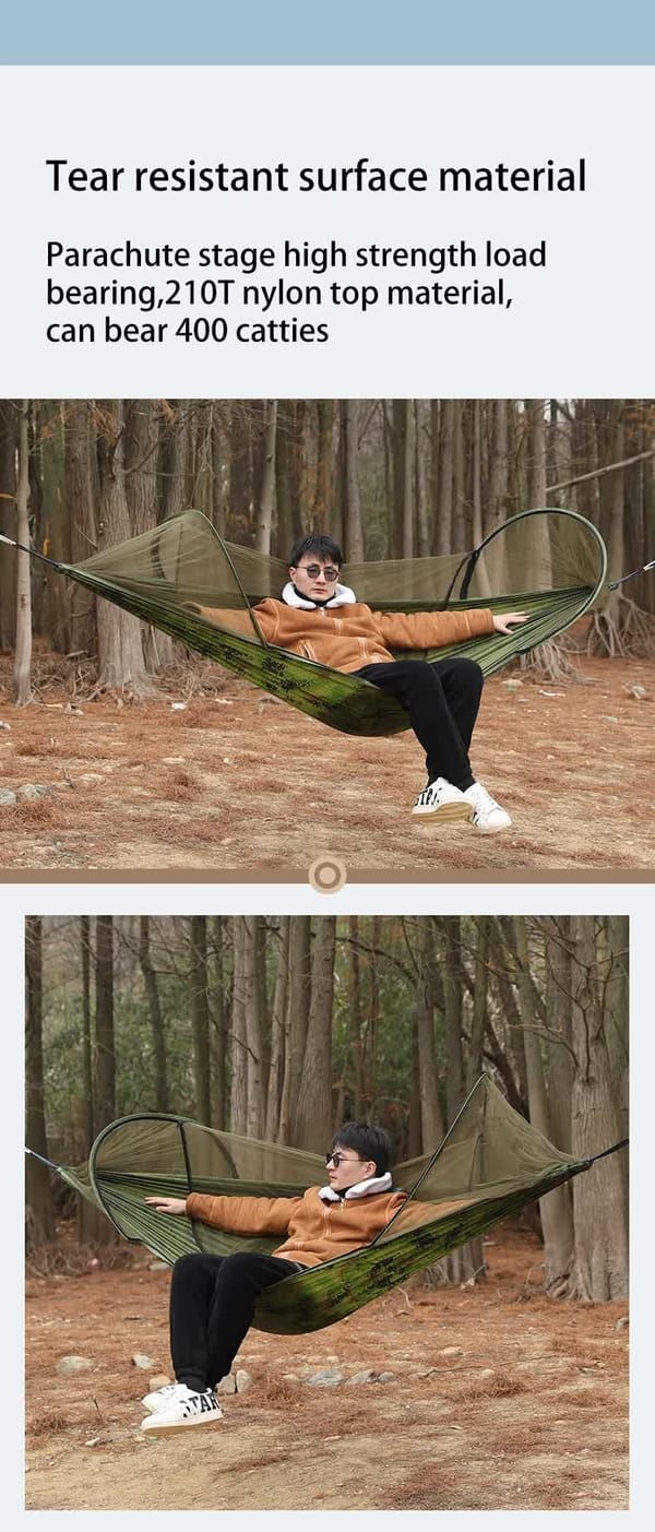 Military‑Green Outdoor Camping Hammock with Mosquito Net, Anti‑Tipping Nylon Fabric, Quick Setup Hammock for Single & Double Person — image 4