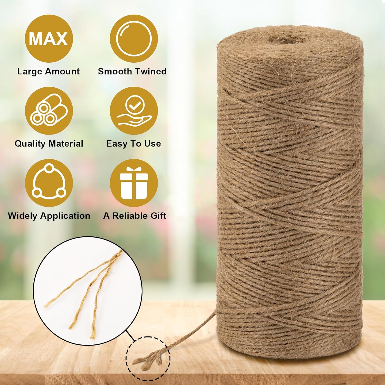 Twine String 1312 Feet Long Jute Twine Hemp Rope for Gardening Crafts Giftwares Wrapping Packing Wedding Decor, Brown 2 Rolls β image 3