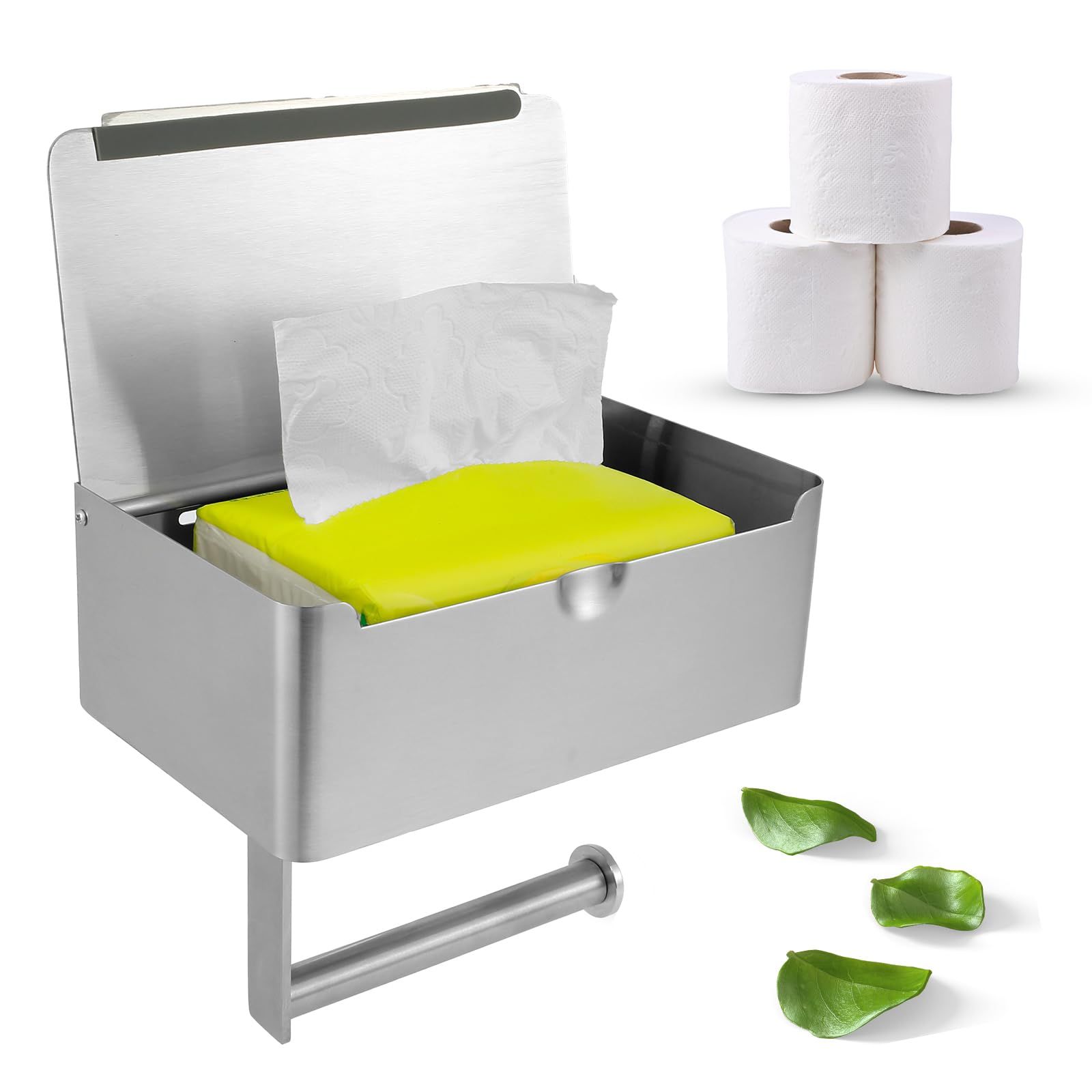 Toilet roll paper holder 304 stainless steel wet wipe box, mobile phone storage rack, toilet drawer paper box โ image 2