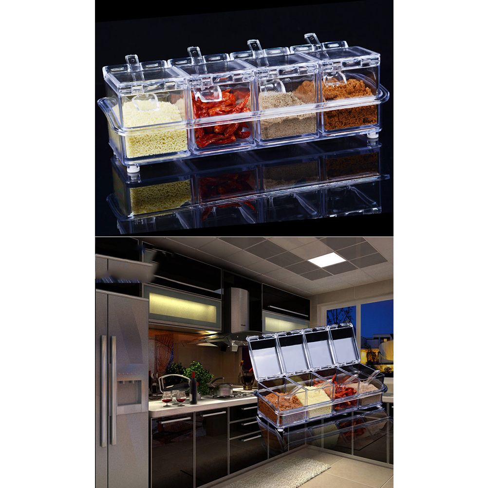 Four in One Waterproof and Moisture Proof Clear Seasoning Storage Container with Spoons โ image 5