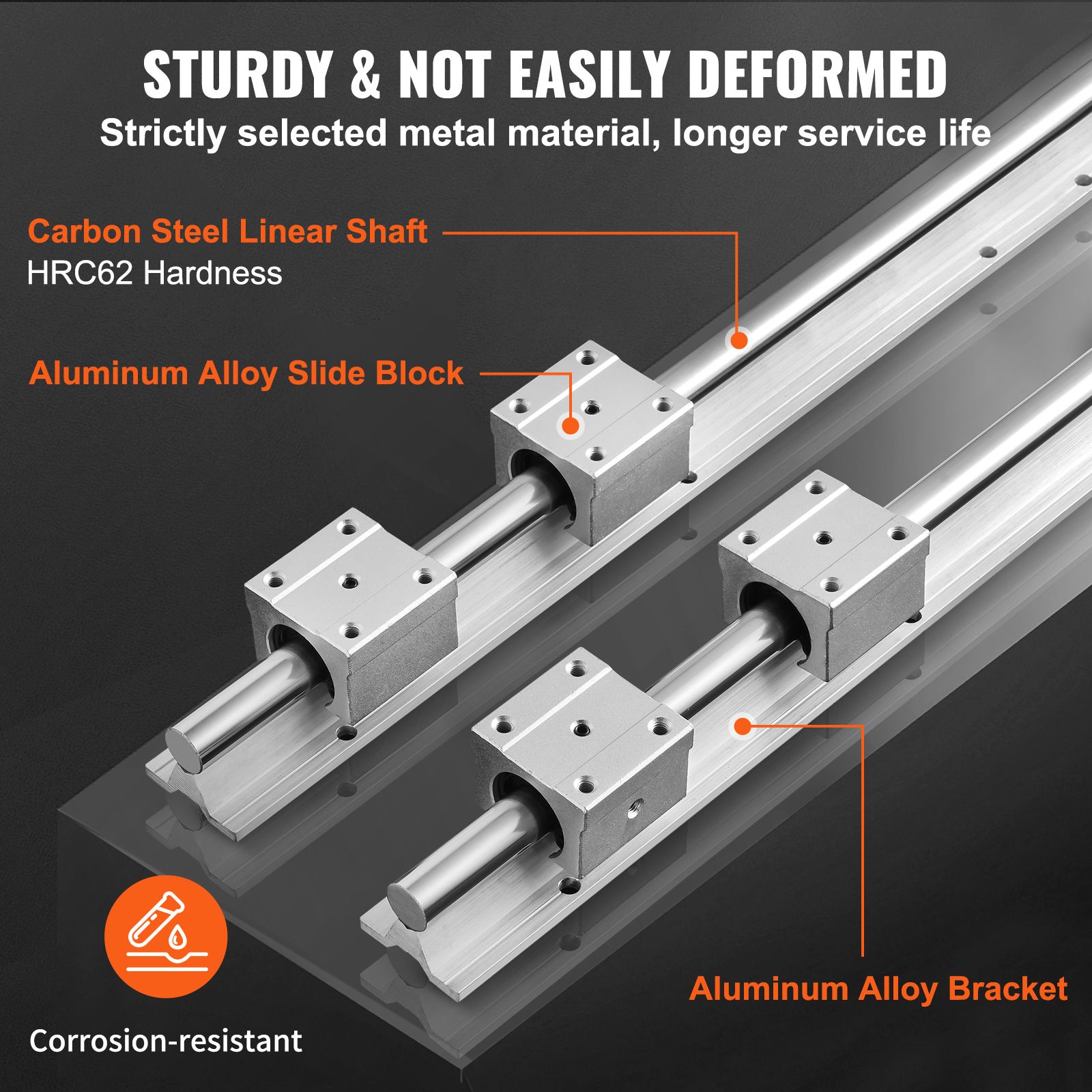 Linear Guide Rail Set, SBR20 1800mm, 2 PCS 70.9 in/1800 mm SBR20 Guide Rails and 4 PCS SBR20UU Slide Blocks, Linear Rails and Bearings Kit for Automated — image 3