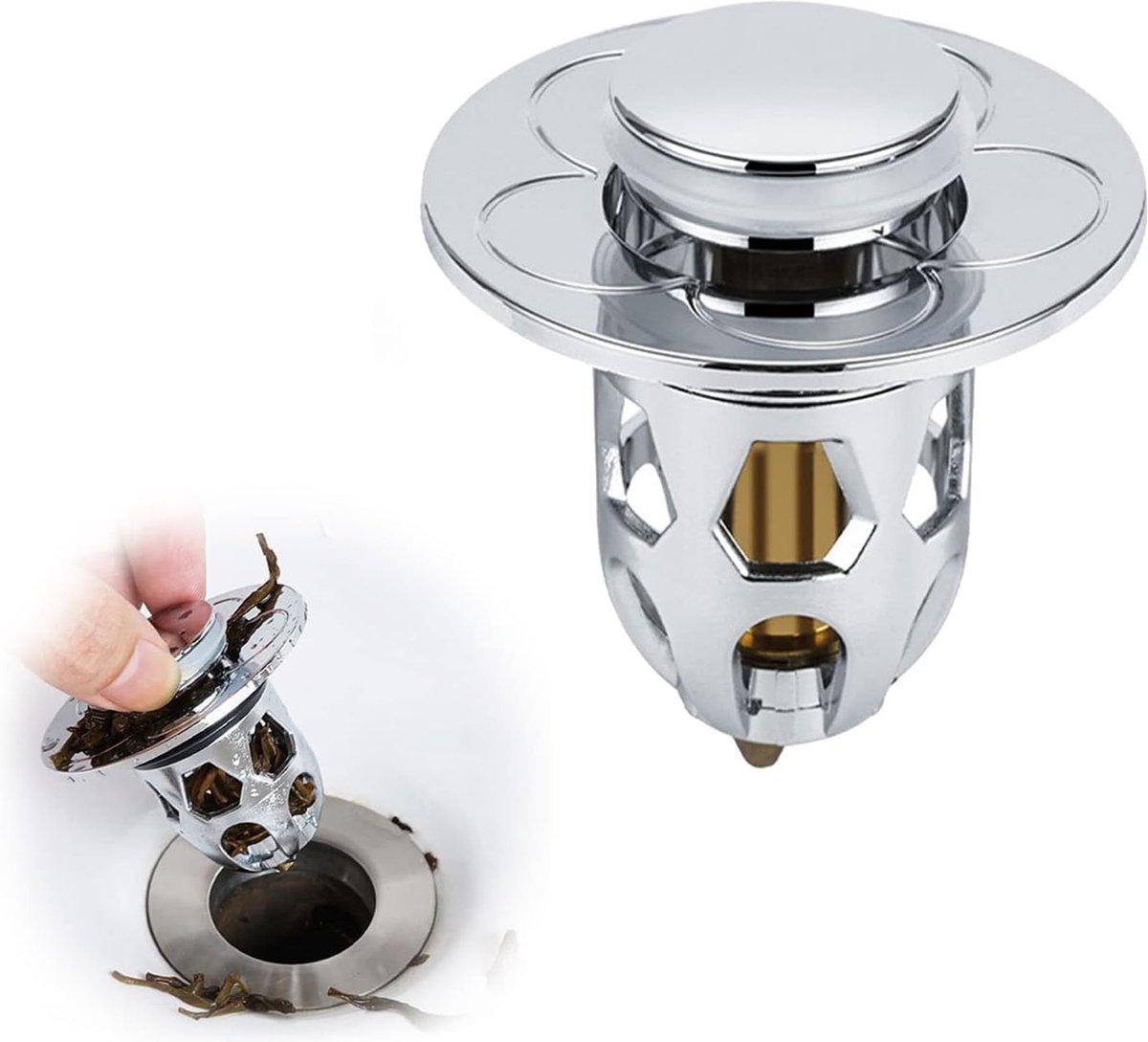 Universal Sink Stopper - Pop-Up Washbasin Stopper - Washbasin Drain Plug - Drain Stopper - Drain Strainer - Hair Catcher - Washbasin - Drain Plugs