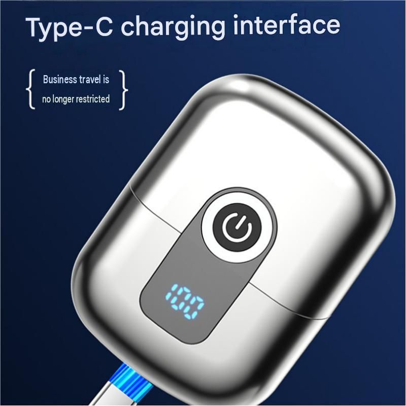 Silver Mini Portable Electric Shaver for Men and two set of spare integral blades - Floating Heads, IPX6 Waterproof Wet & Dry Use, LED Battery Display, Type-C — image 6