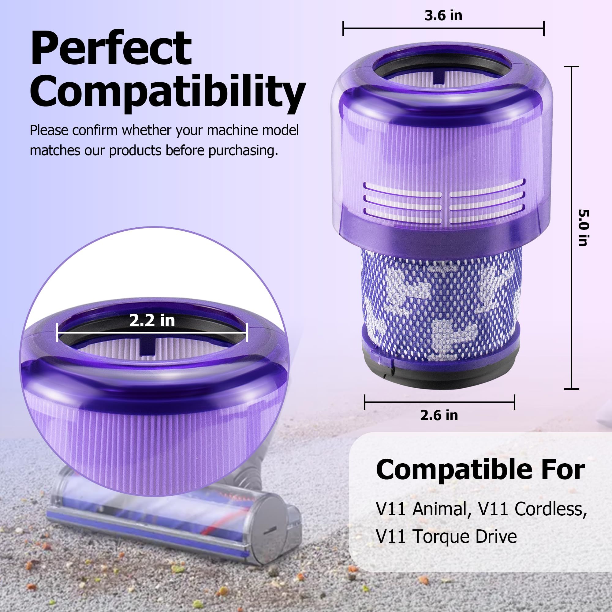 Improvedhand Filter Replacement for V11 Animal, V11 Torque Drive Detect Cordless Vacuum, Replace Part # 970013-02 (2 Pack) — image 4