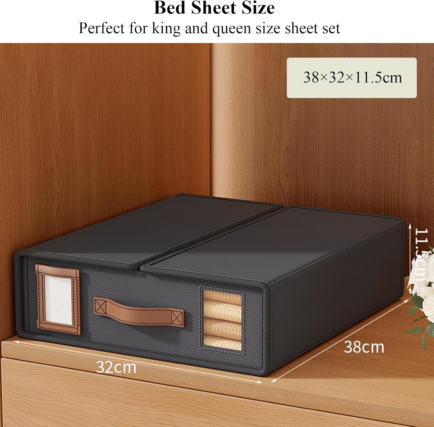 CARLA HOME Bed Sheet Organizer Set of 4 with Handle & Window for Covers, Pillowcases, Blankets, Clothes & Sheets (Black) — image 2