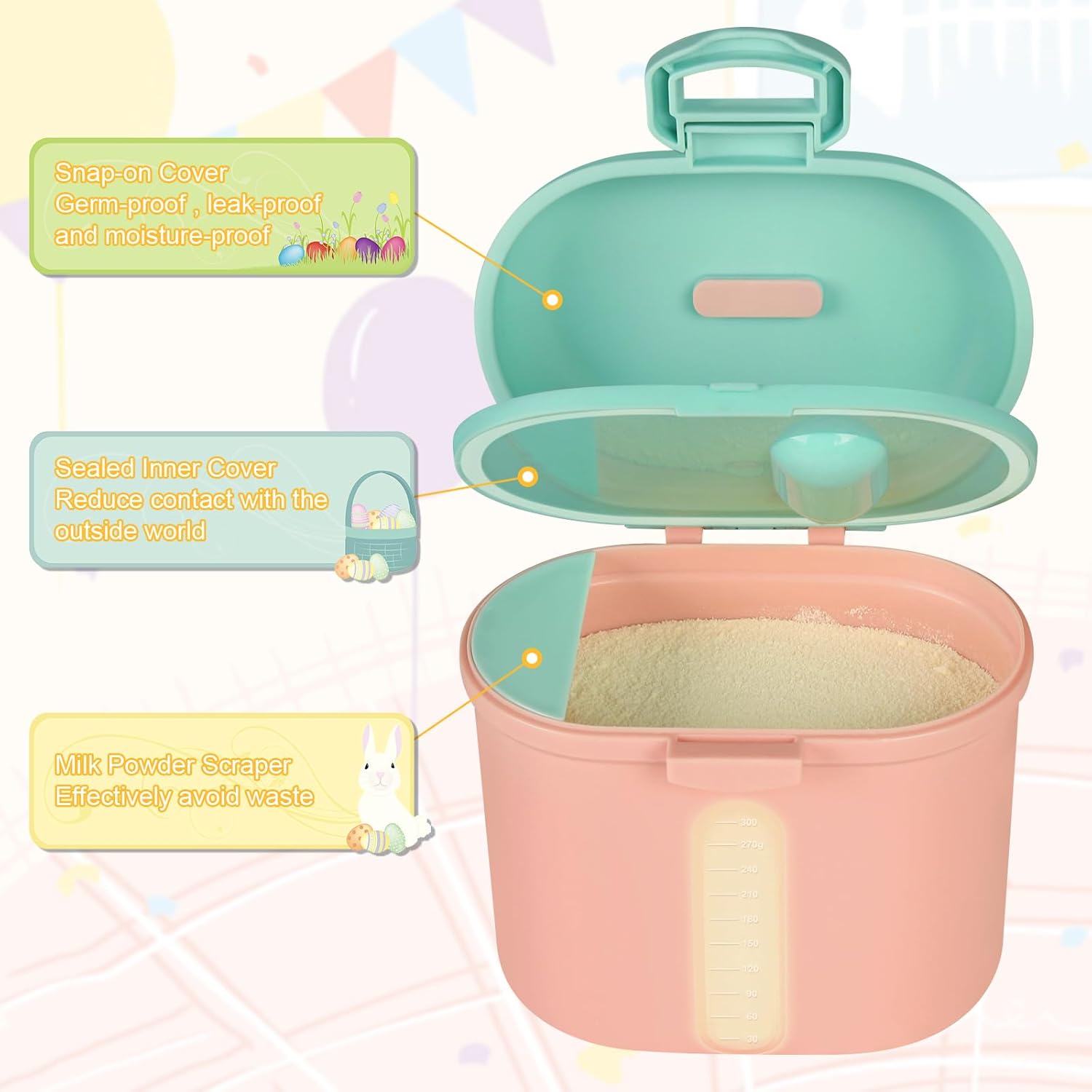 Baby Formula Dispenser On The Go, Portable Milk Powder Formula Dispenser with Scoop,Formula Containers for Travel Hold 12.7oz/360g Formula, Pink โ image 5