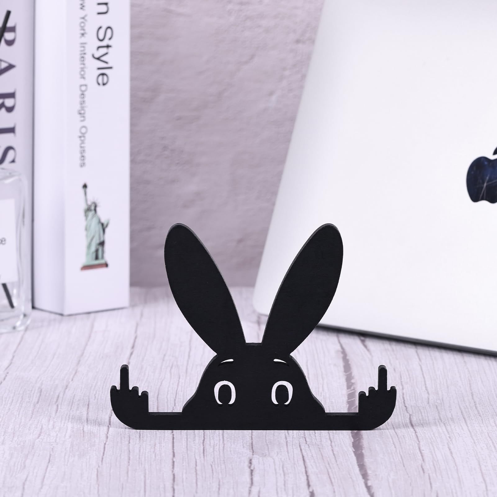 Funny Middle Finger Rabbit, Adorable Black Rabbit Statue with Raised Middle Finger, Black Rabbit Decor, (Rabbit -5.9 in) โ image 3