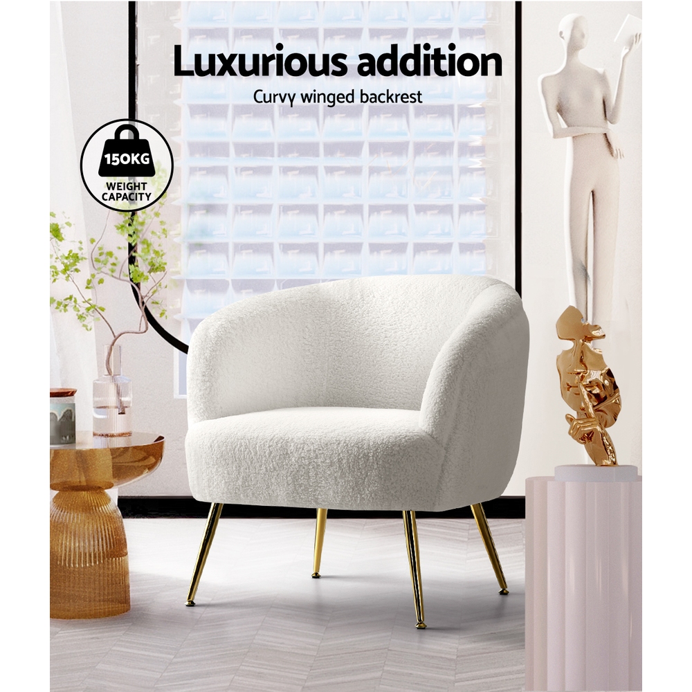 Artiss Armchair Lounge Chair Accent Chairs Armchairs Sherpa Boucle Sofa White โ image 4