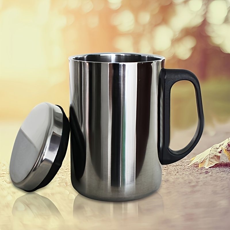 2pcs (1 Cup + 1 Lid) Heavy-duty Stainless Steel Tea Cup, Capacity 12.11oz 2pcs (Cup + Lid) 358ml/12.1 OZ