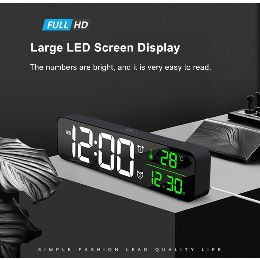 Digital Large Display Alarm Clock for Living Room Office Bedroom Decor LED Electronic Date Temp Display Wall Electric Clocks Black — image 2