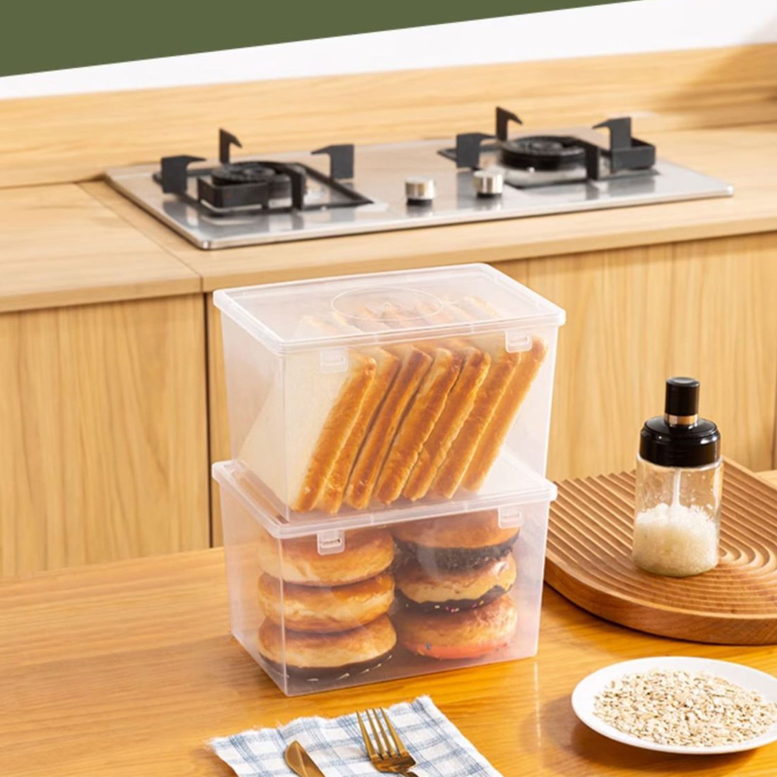Storage Bins with Lids Airtight Bread Storage Containers Bread Bin Plastic Reusable Loaf Cake Clear Bread Dispenser Fresh Bread Organizer Bin (7.48×5.12 in) — image 6