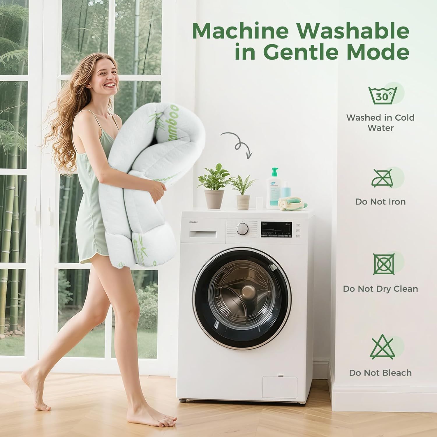 800GSM Mattress Topper Viscose Derived from Bamboo, Thick Pillowtop Fitted Mattress Cover with 45cm Deep Skirt - Machine Washable Hypoallergenic(Single,Green) — image 6
