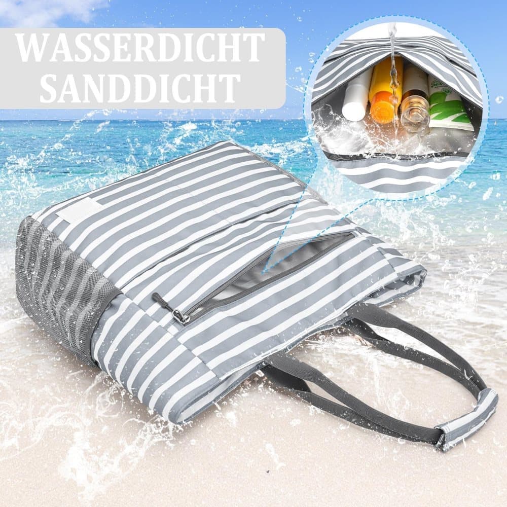 Large Capacity Waterproof Foldable Beach Bag for Shopping and Vacation, Gray, Multifunctional Shoulder Bag — image 3