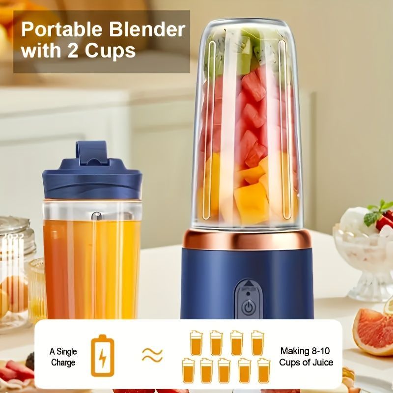 Blue Green Portable Electric Juicer Blender 6-Blade Juicer USB Rechargeable Juicer 2-In-1 — image 6