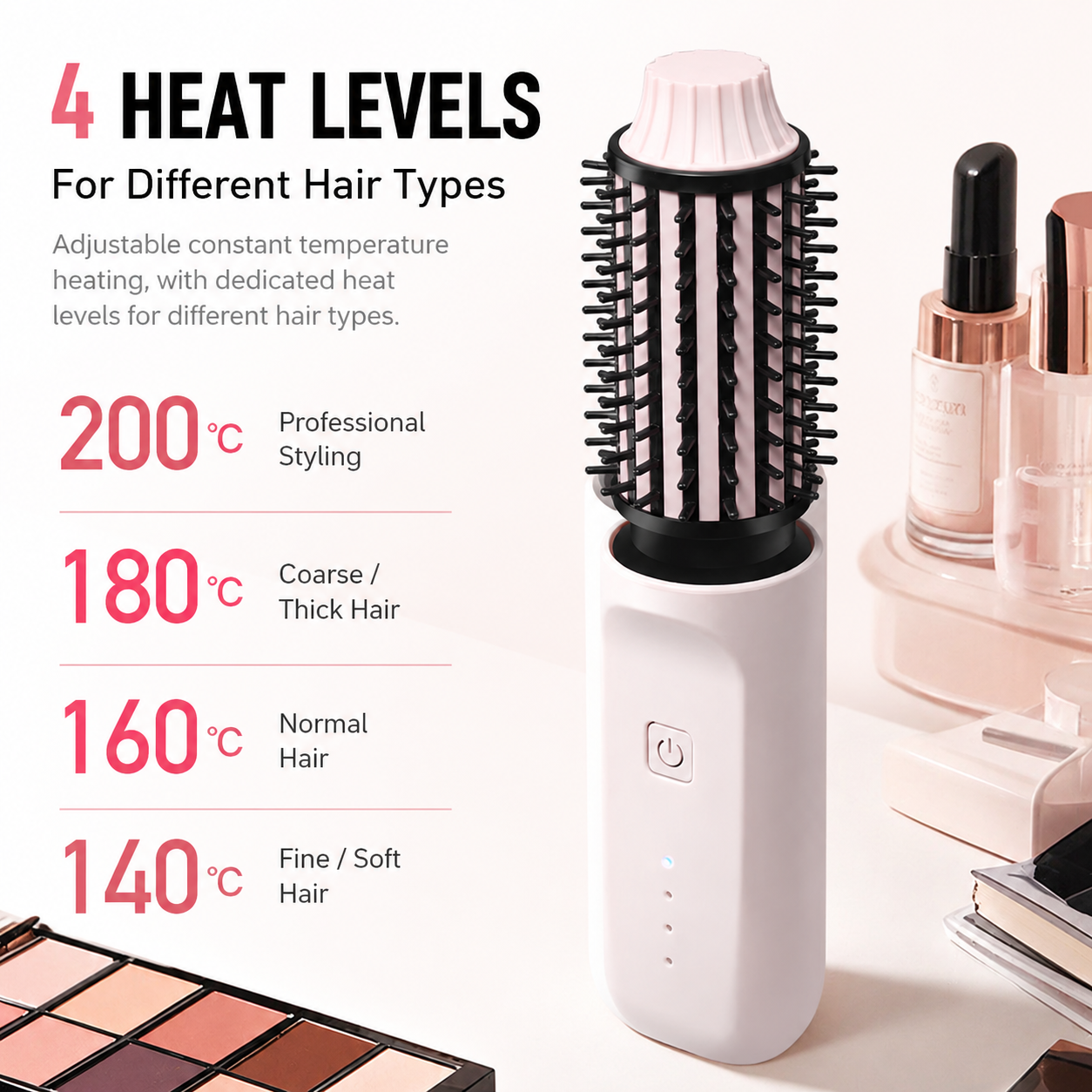 Pink 2 in 1 Wireless Hair Straightener and Curler Brush - Lightweight Ceramic Negative Ion Hair Styler with 4 Adjustable Temps and Anti-Scald Dense Comb Teeth โ image 2