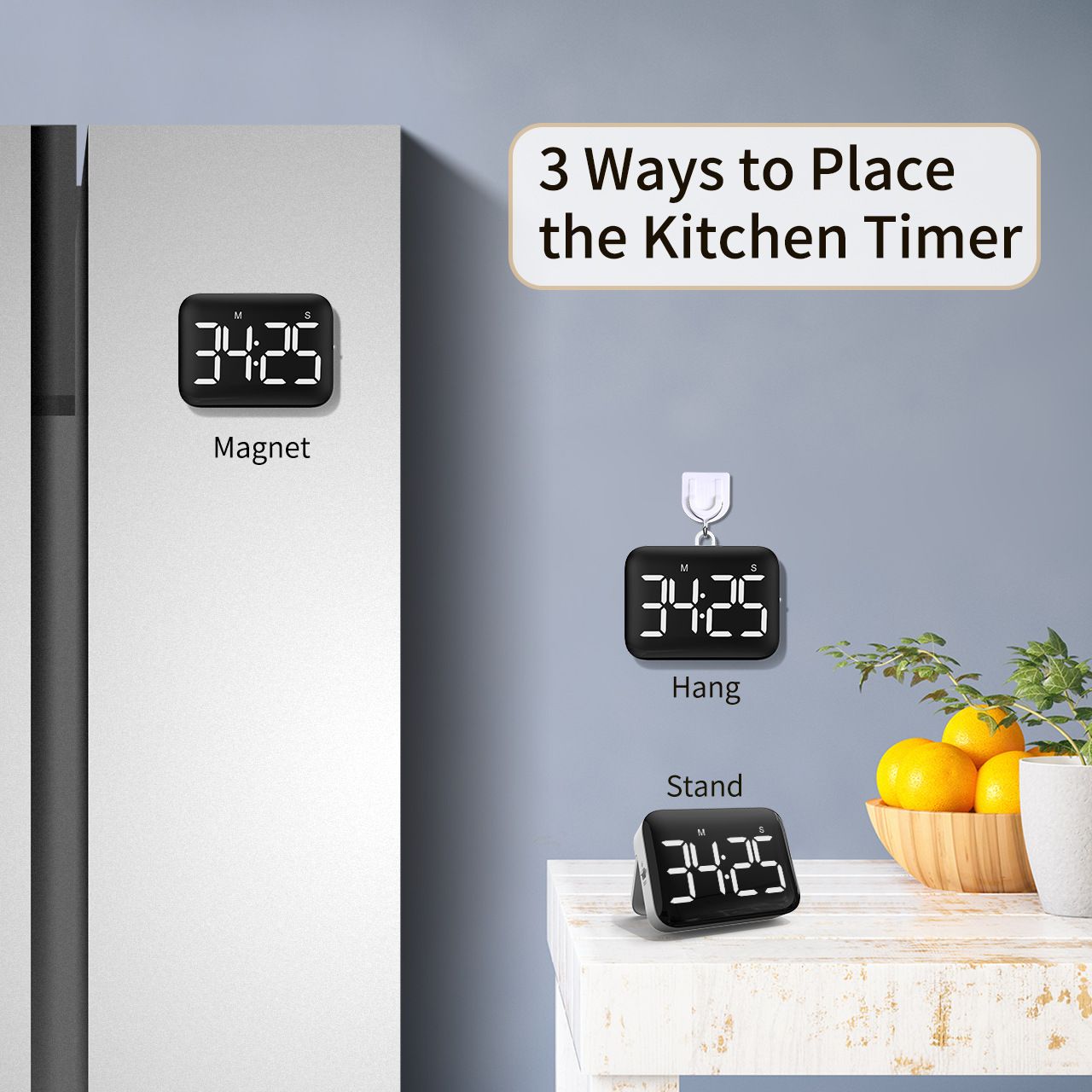 Magnetic Kitchen Timer for Cooking with Count Up Countdown, Digital Timer Battery Powered with Large Display, Teacher, Kids — image 4