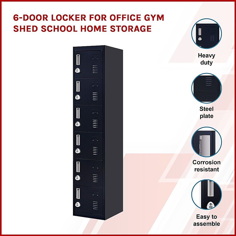 6-Door Locker for Office Gym Shed School Home Storage — image 3
