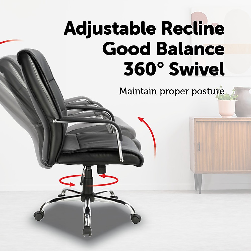 PU Leather Office Chair – Ergonomic Executive Swivel Desk Chair with Padded Seat in Black — image 5
