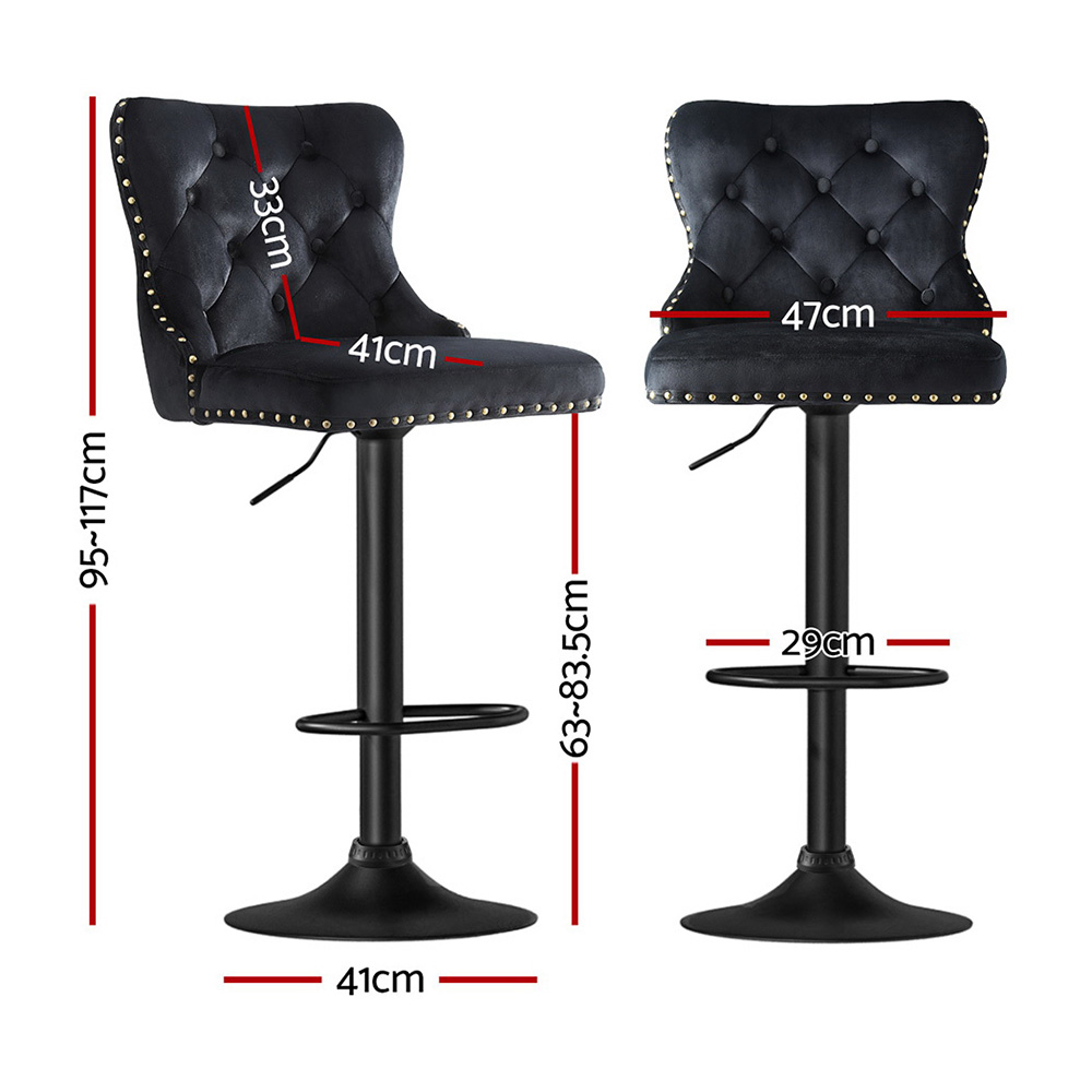 Artiss 1x Velvet Bar Stool Adjustable Height Nailhead Trim Kitchen Counter Stool — image 2