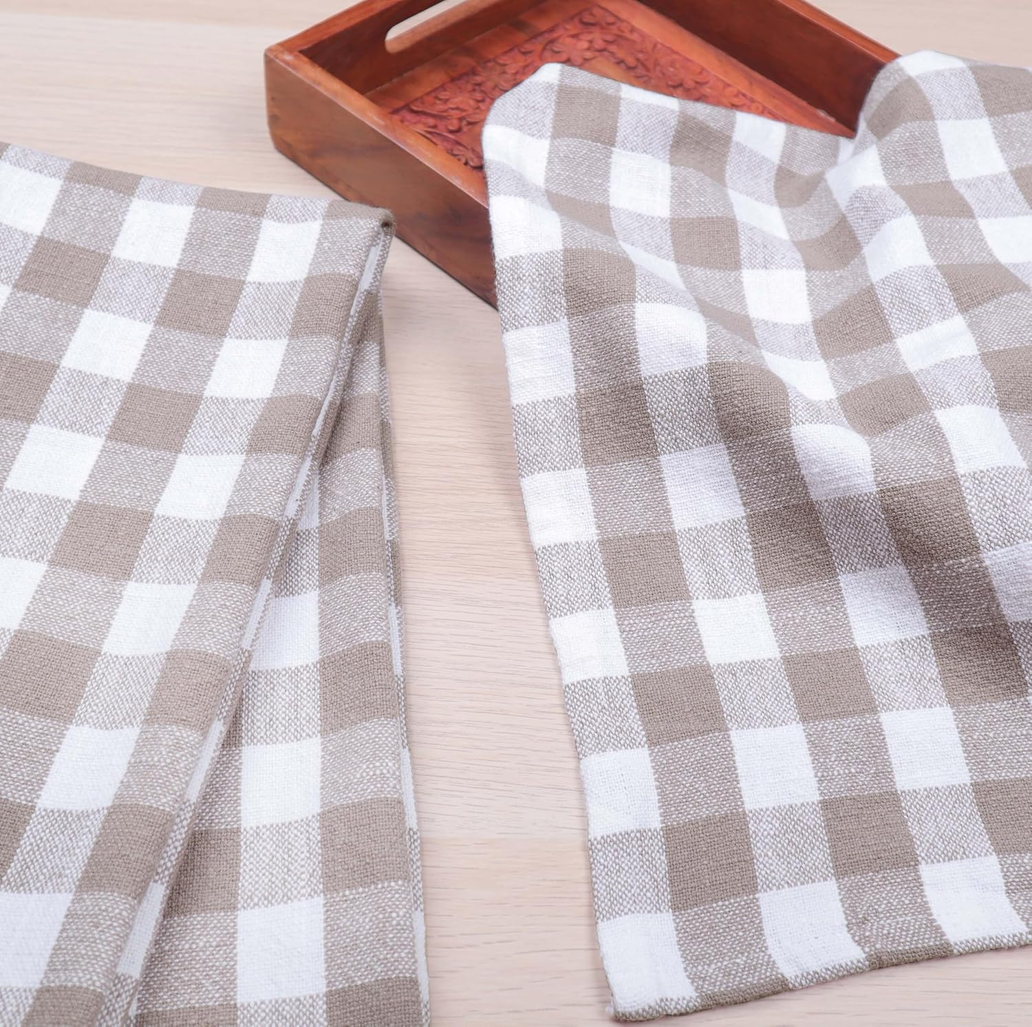 AMOUR INFINI Kitchen Towels Set of 4 Buffalo Checks Beige/White Kitchen Towels 28x20 Inches 100% Cotton Highly Absorbent Kitchen Towels Premium Quality Ultra — image 5