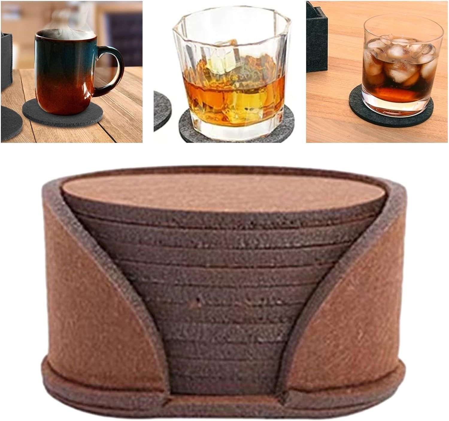 Flexible Felt Coasters Set of 10 Temperature Stain Resistant Easy to Clean Dishwasher Safe Scratch-Resistant Anti-scalding Durable