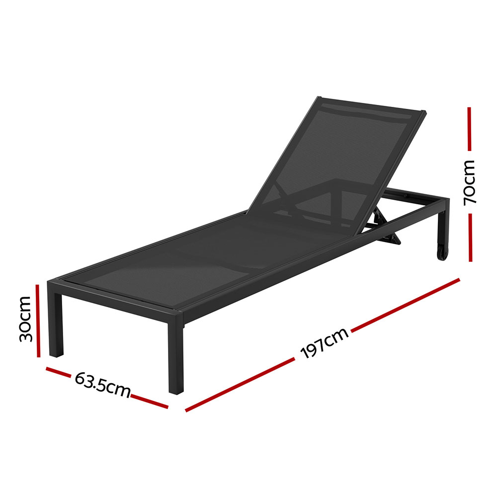 Gardeon Sun Lounge Outdoor Lounger Aluminium Folding Beach Chair Wheels Black โ image 2