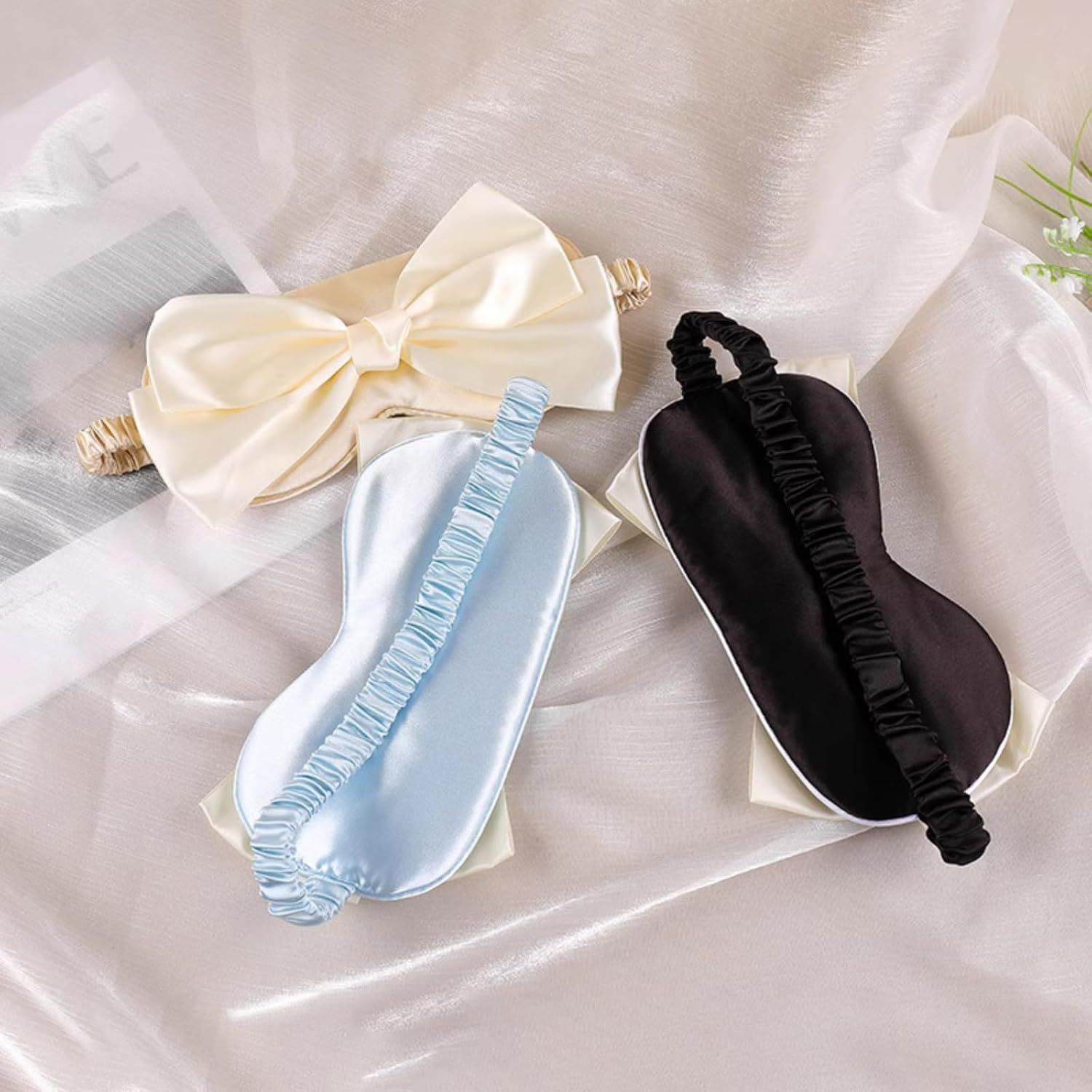 Cute Bow Satin Eye Mask for Women Girls, Breathable Cooling Nap Sleep Cover for Summer Dorm Essentials (Blue) โ image 6