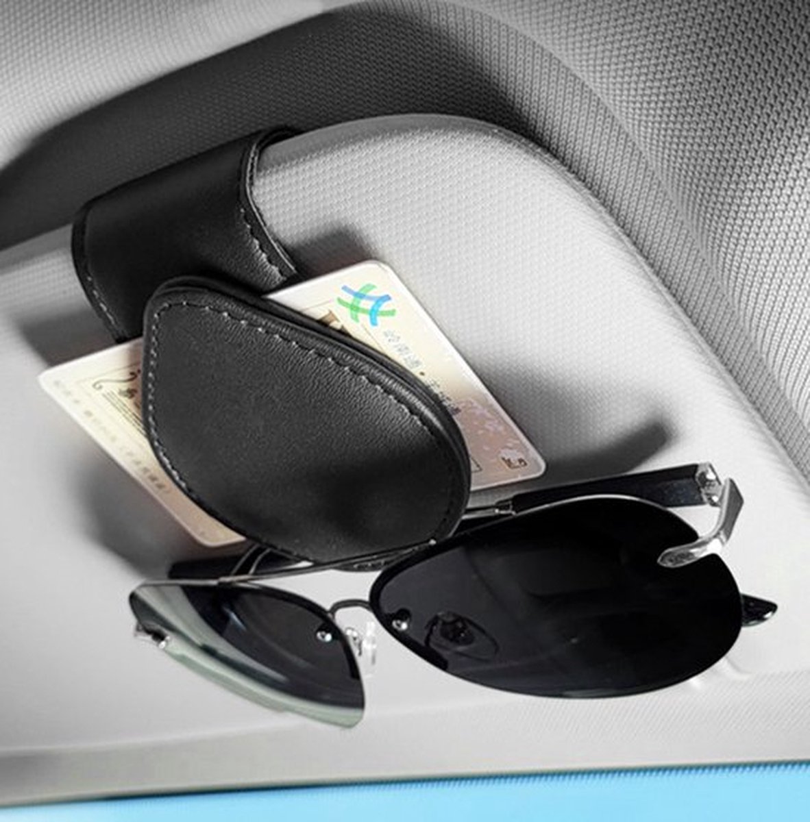 PU Leather Car Sunglasses Holder | Sun Visor Holder | Glasses Holder | Reading Glasses Holder | Storage Clip | Black