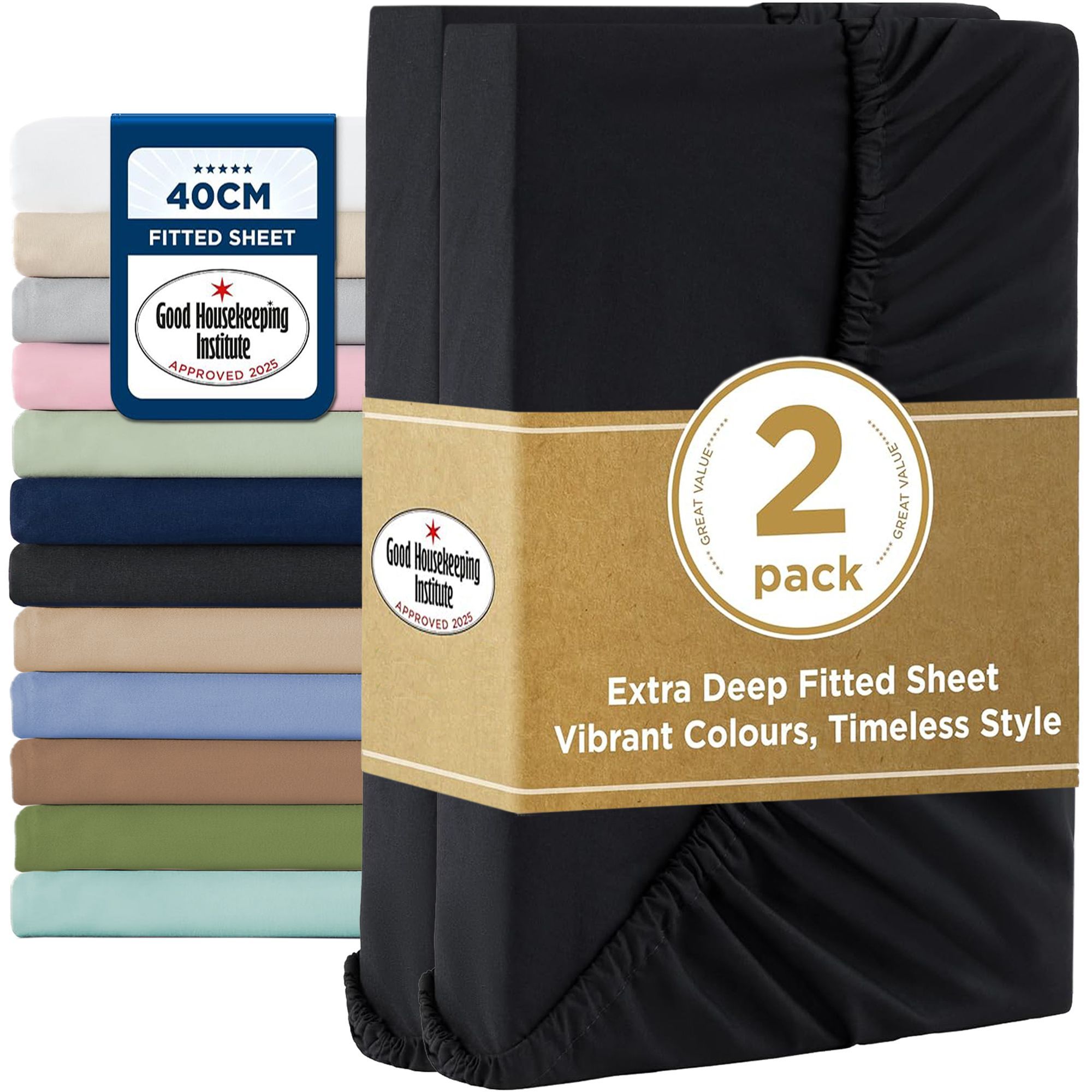 2000TC Hotel Quality Fitted Sheets - 2 Piece Fitted Sheets -Breathable Bedding - Wrinkle, Fade, Stain Resistant- 16inch/40cm Deep Pocket Fitted Bed