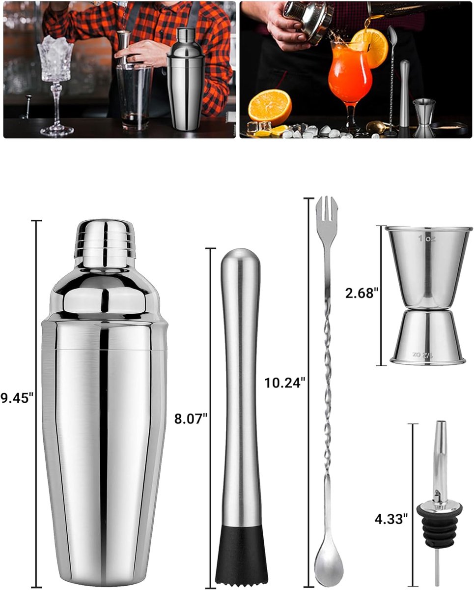 Stainless Steel Cocktail Shaker - 6-piece set - Cocktail Shaker (750ml) - cocktail accessories - Cocktail set with drink shaker, cocktail strainer, mixing โ image 3