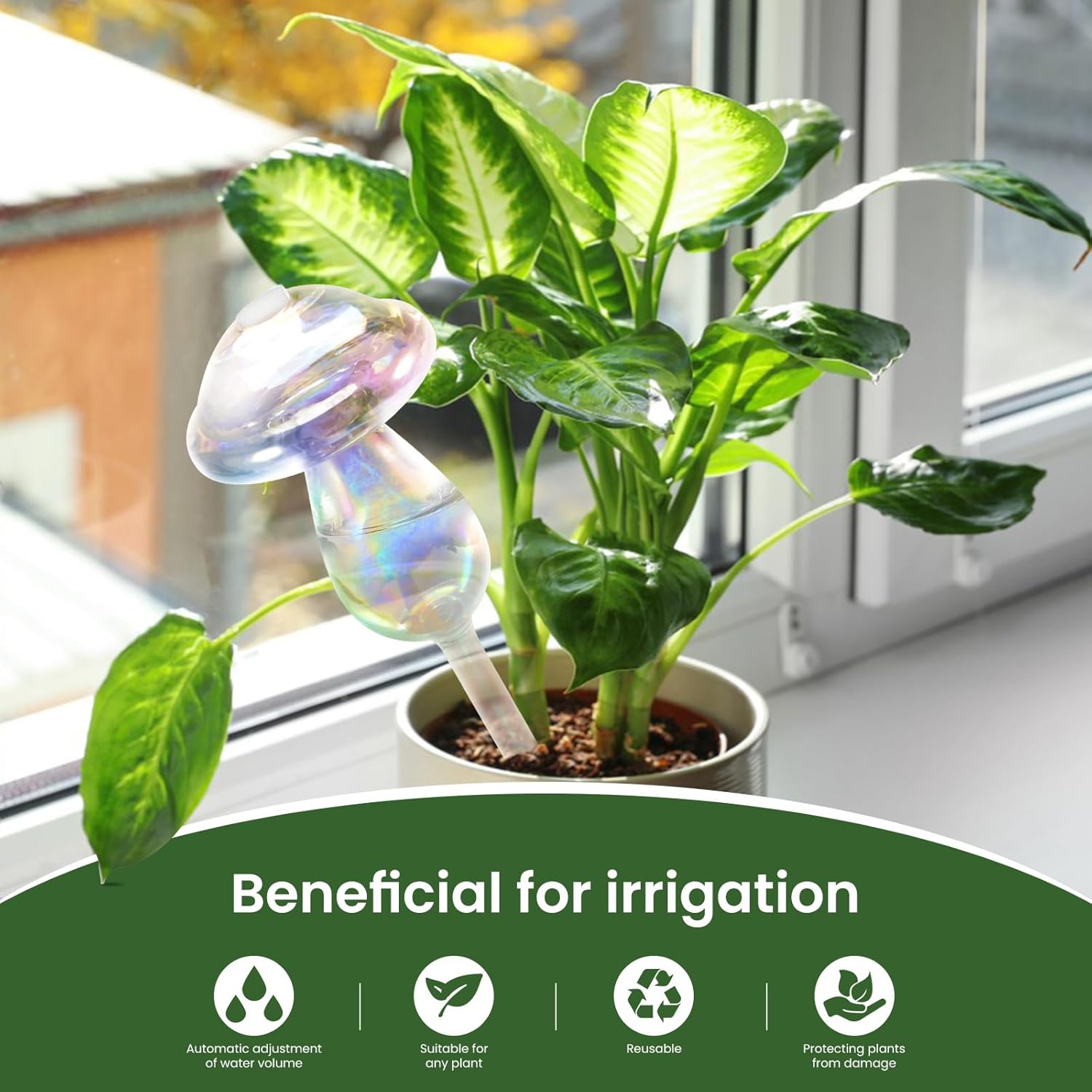 Plant Watering Balls - 2 Pack Self-Watering Planter Inserts, Plant Watering Devices, Glass Watering Balls for Houseplants, Mushroom Watering Balls, Top-Fill — image 2
