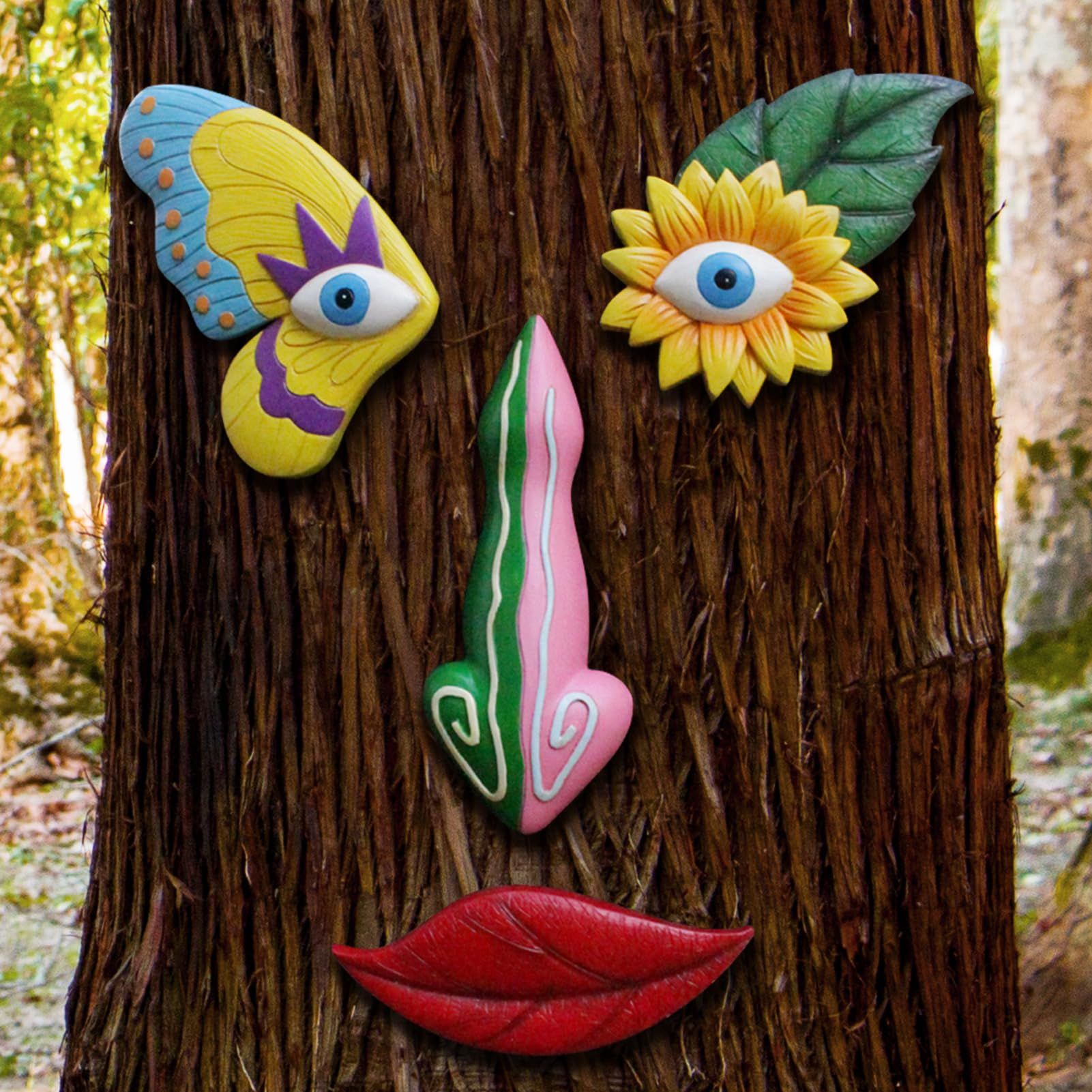 Tree Faces Decor Outdoor,Colorful Butterfly Garden Art Decor,Tree Art Decoration,Suitable for Patio Trees (1, Colorful Butterfly)