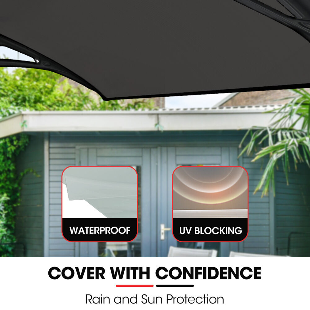 SHADE SHIELD 1 × 1m Aluminium Exterior Awning, Black DIY External UV Rain Protection Grey Tinted Polycarbonate Canopy Cover — image 3