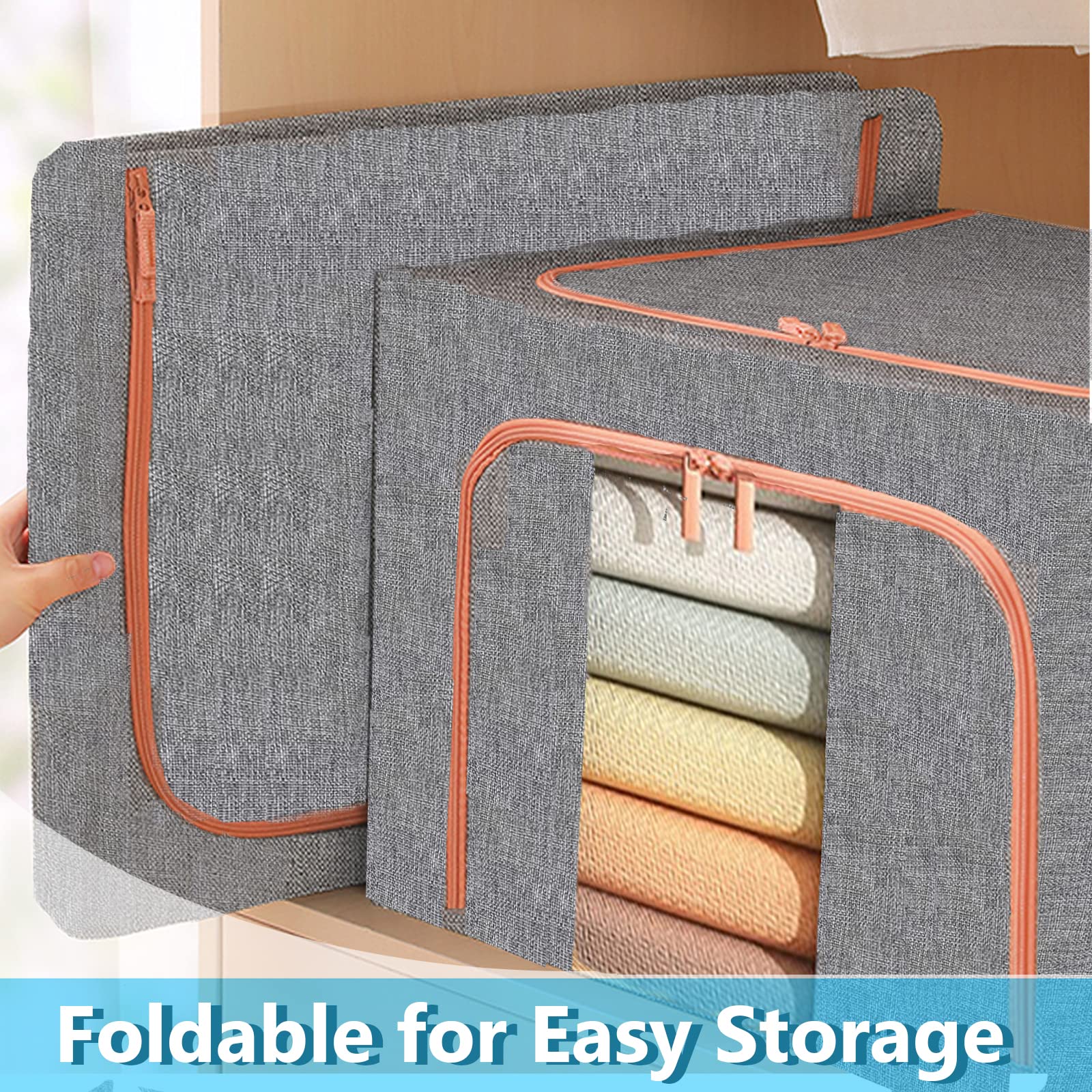 100L Cloth Storage Box Closet Organizer Storage Bags Clothes Storage Bags Wardrobe Organizer Idea Grey — image 6
