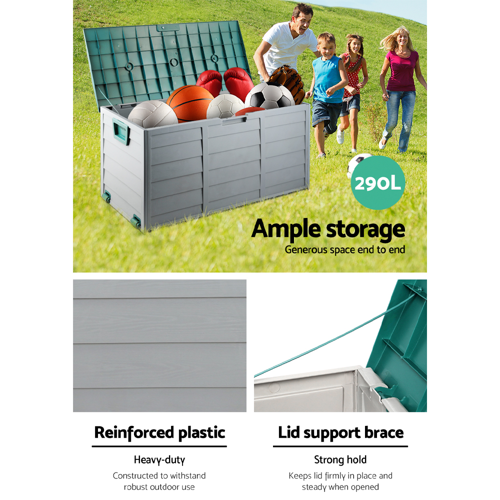 Gardeon Outdoor Storage Box 290L Lockable Organiser Garden Deck Shed Tool Green โ image 5