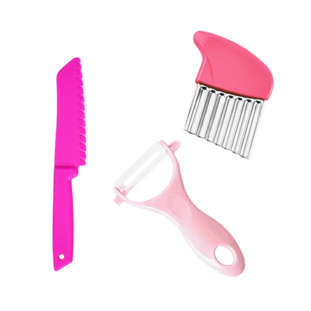 Plastic Children Cooking Cutter Set, Pink - Potato Peeler Knife for Fruits and Vegetables โ image 3