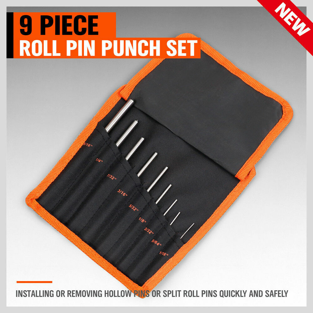 9Pc Roll Pin Punch Set Bolt Catch Gun Building Removing Repair Tool Canvas Pouch โ image 3