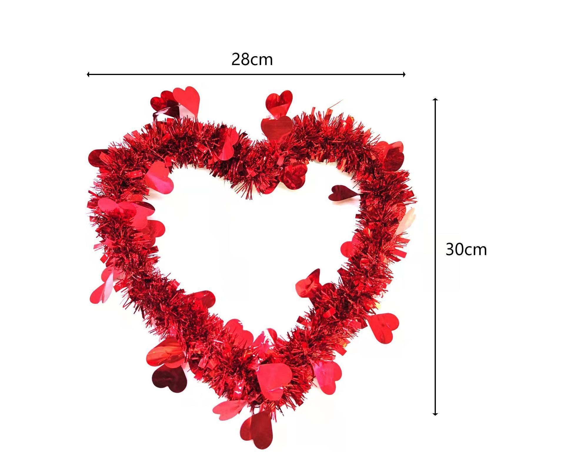 Door Hanging Wreath Romantic Heart Shape Tinsel Anti-fade Valentines Day Wreath Ornament Photography Props - Red โ image 3