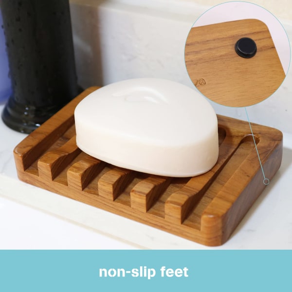 Wooden Soap Dish 2pcs, Soap Holder in Natural Teak, Soap Container for Shower, Bathroom, Kitchen, Bathtub, Razor, Sponges_max — image 5