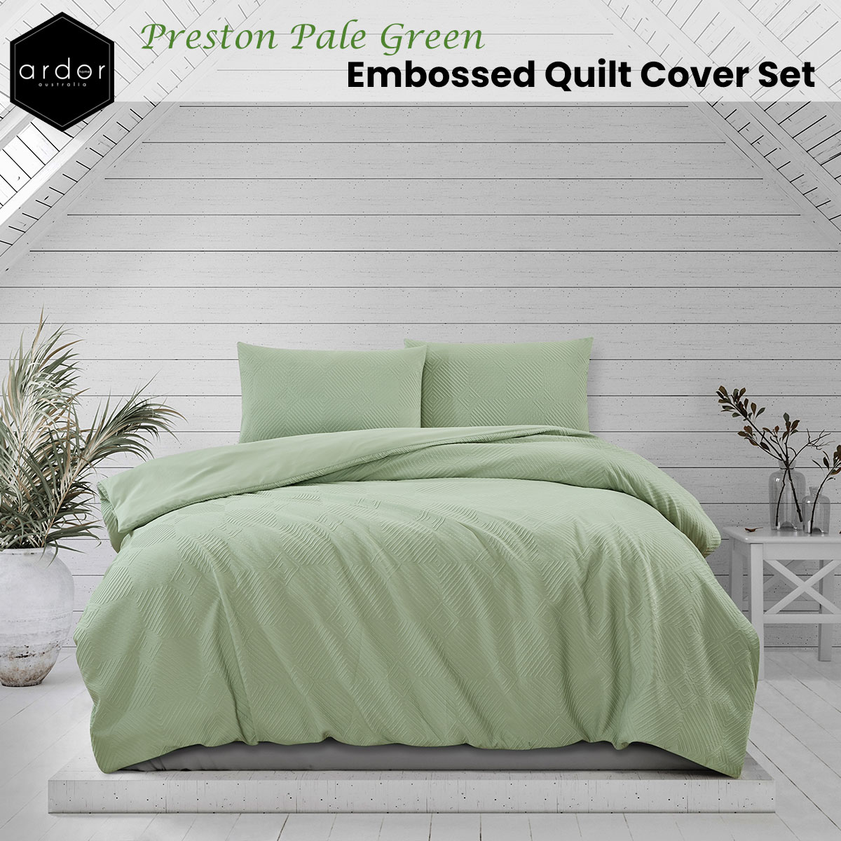 Ardor Preston Pale Green Embossed Quilt Cover Set Queen — image 2