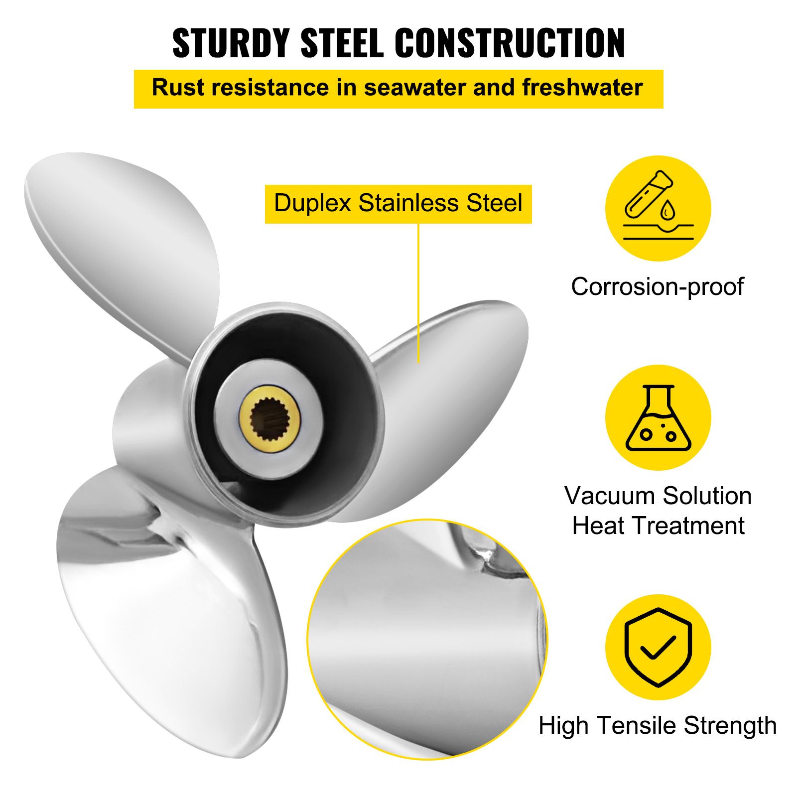 Outboard Propeller, Replace for OEM 3860709, 3-Blade 14.5/" x 21/" Pitch Steel Boat Propeller, Compatible with Volvo Penta SX Drive All Models, with 19 Tooth — image 6