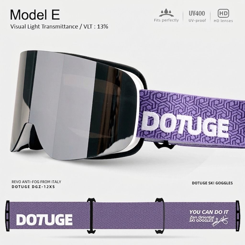 DOTUGE DGZ-12XS Ski Goggles with Italian REVO Coated Dual-Layer Anti-Fog Lens, UV400 Protection, Large Cylindrical Wide View, Compatible with Prescription