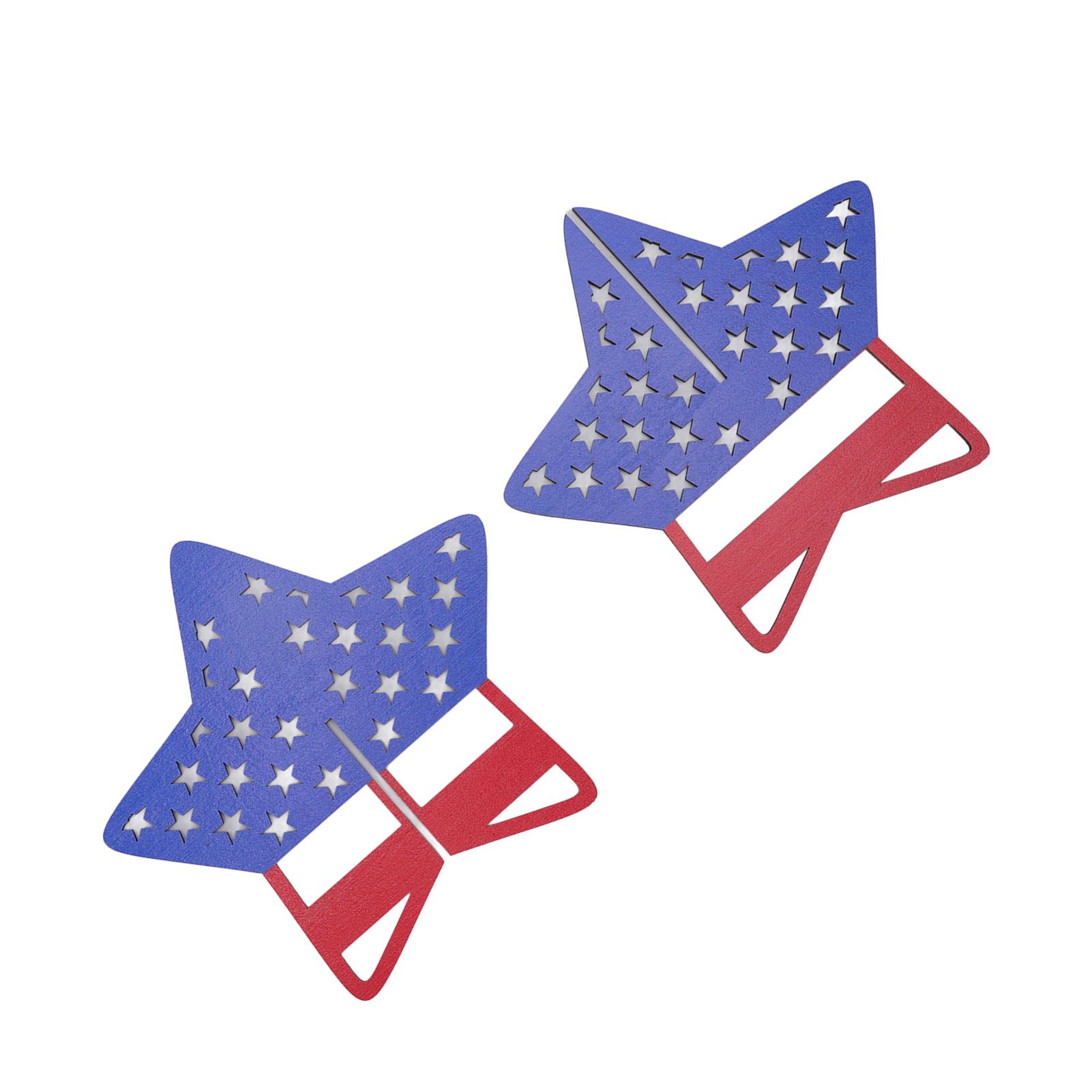 2Pcs Independence Day Wooden Star Blocks Patriotic Standing Decor 4th of July Tabletop Ornament — image 3