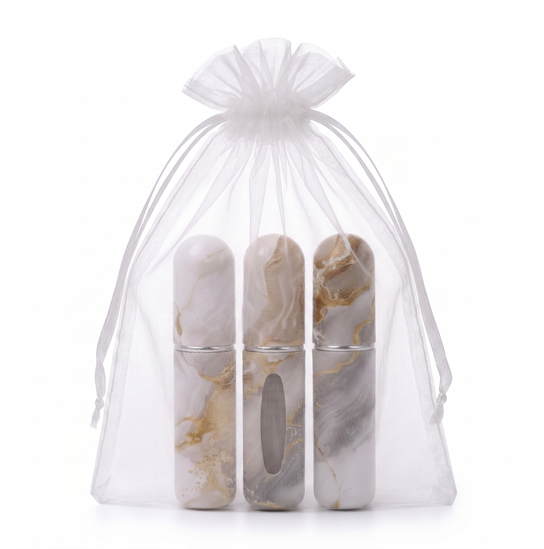 Champagne Chic Marble Travel Perfume Atomizer Set (3-Pack) - 5ml Leakproof Bottom-Fill Spray Bottles — image 2