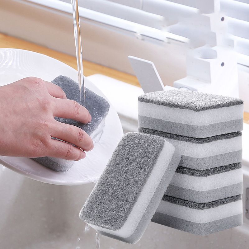 5 Pcs Dish Cleaning Sponge Durable Scrub Scouring Sponge Water Absorbing Kitchen Cleaning Sponge for Kitchen Household Gray — image 3